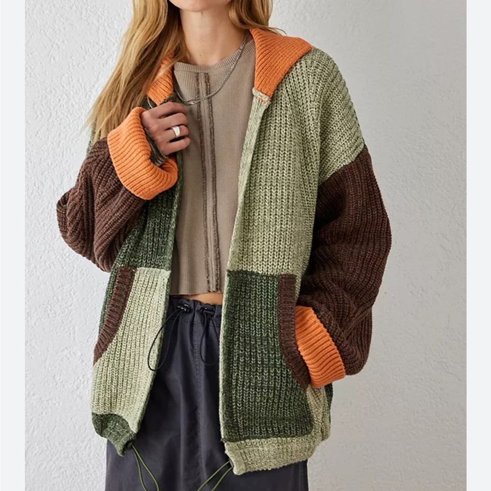 Colorblock Knit Sweater - Green, Brown, and Orange